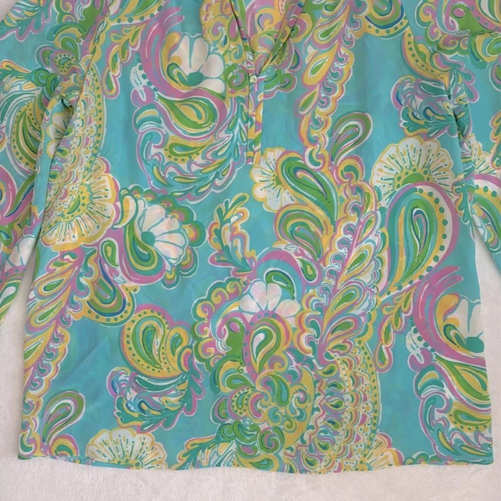 Lilly Pulitzer | Sarabeth 3/4 Sleeve Silk Blouse Double Trouble 91852 (S) - Picture 4 of 16